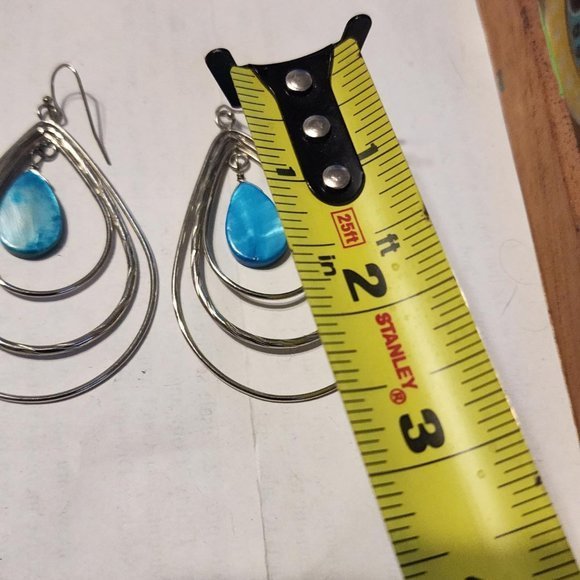 Silver Earrings with Blue Teardrop - Picture 2 of 3
